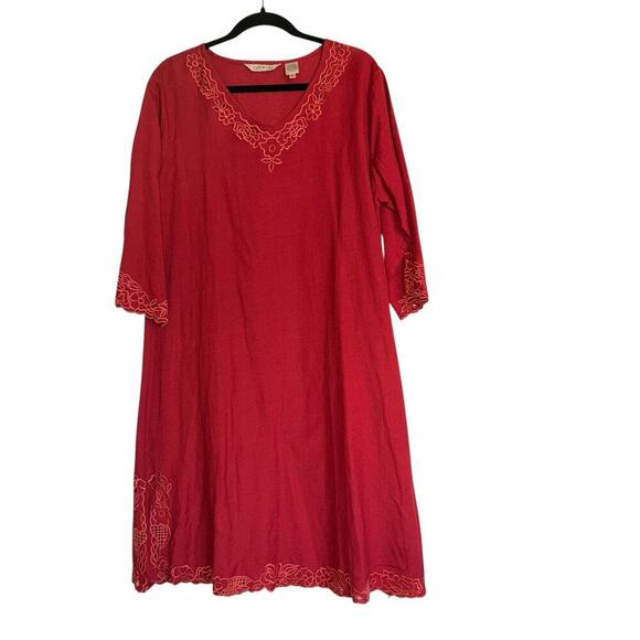 Orvis Sz 16 Shift Dress Floral Embroidered Spring Pull On Flowy Cool Vacation - Picture 1 of 11